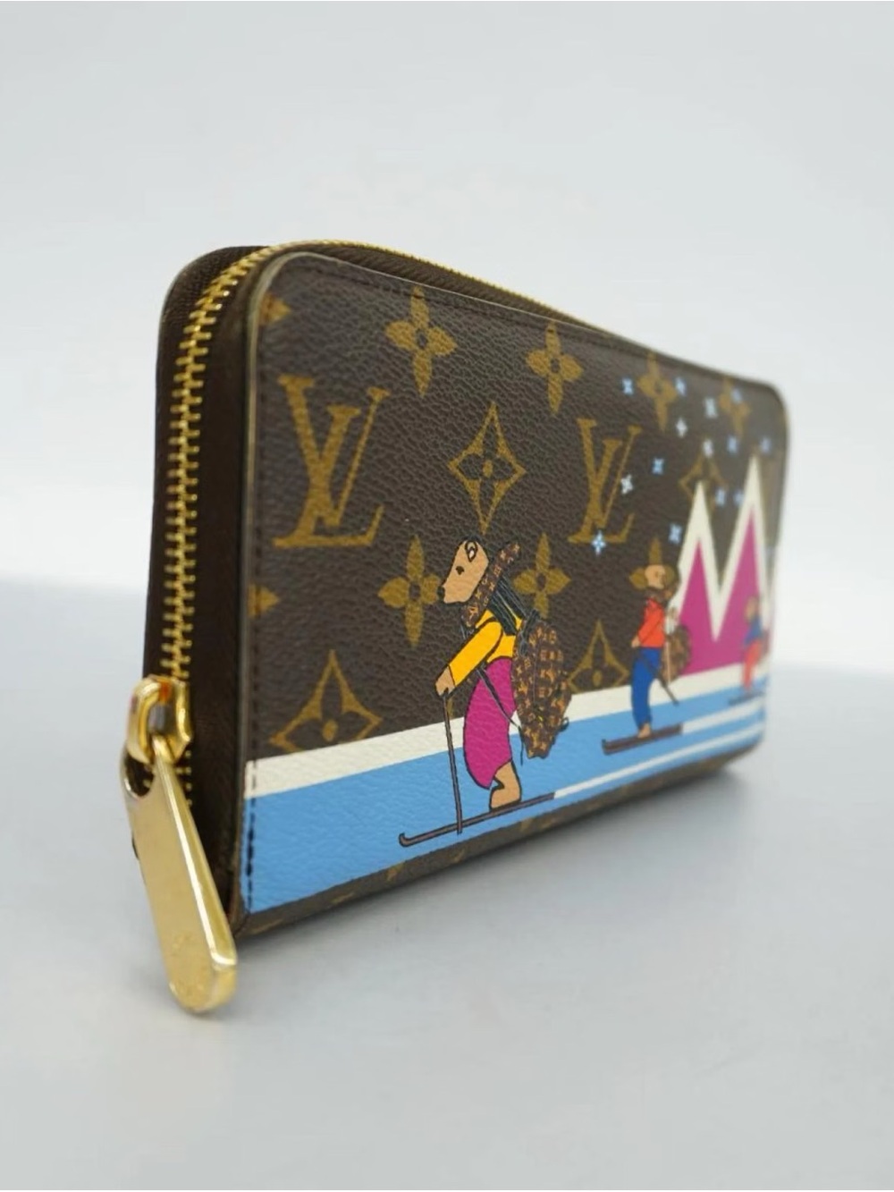 Louis Vuitton Monogram Canvas Xmas Skiing Bears Zippy Wallet